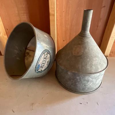 Vintage Galvanized Metal Funnel, & Behrens Funnel