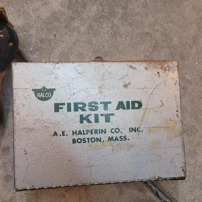2 soldering irons and metal first aid kit