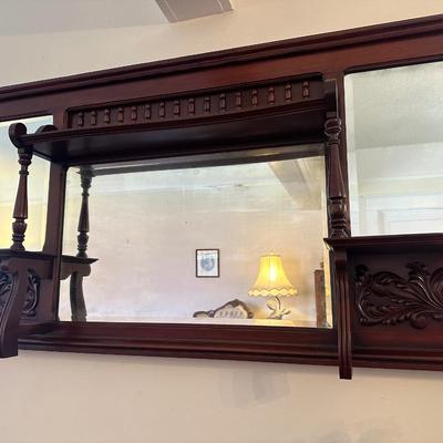 Antique Victorian Carved Wood Mirror Shelf