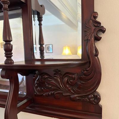 Antique Victorian Carved Wood Mirror Shelf