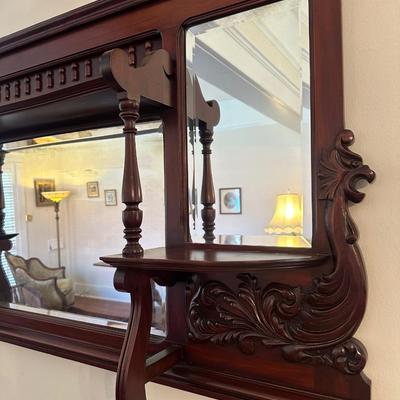 Antique Victorian Carved Wood Mirror Shelf
