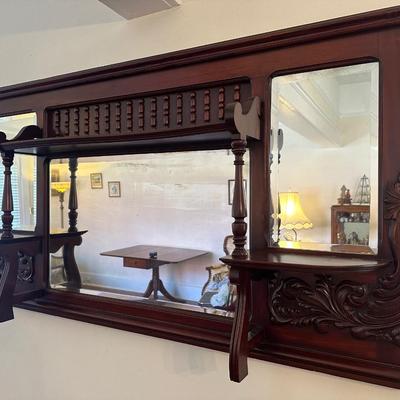 Antique Victorian Carved Wood Mirror Shelf