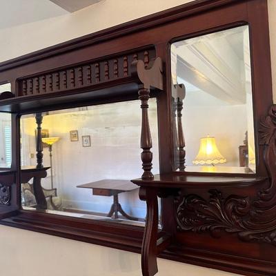 Antique Victorian Carved Wood Mirror Shelf
