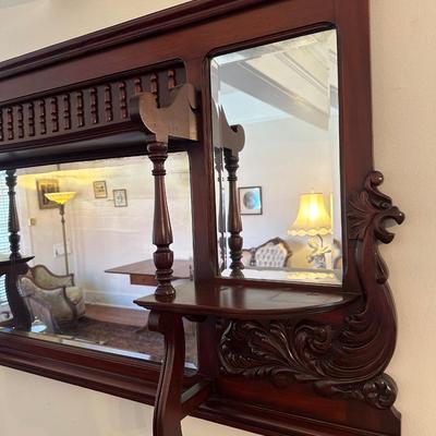 Antique Victorian Carved Wood Mirror Shelf