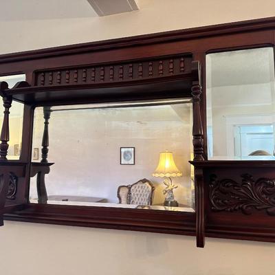 Antique Victorian Carved Wood Mirror Shelf