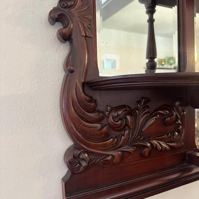 Antique Victorian Carved Wood Mirror Shelf