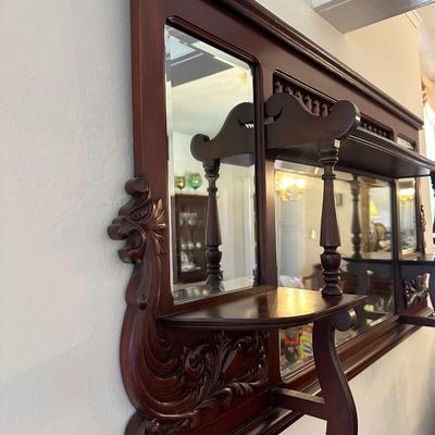 Antique Victorian Carved Wood Mirror Shelf