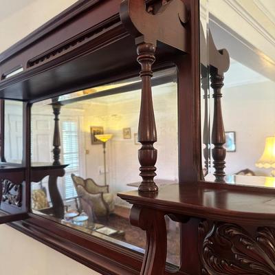 Antique Victorian Carved Wood Mirror Shelf
