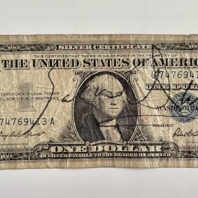 Salvador Dali signed 1957 dollar bill
