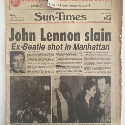 John Lennon Slain Chicago Sun-Times Original 1980 Vintage Newspaper