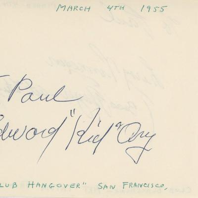 Edward "Kid" Ory signed note