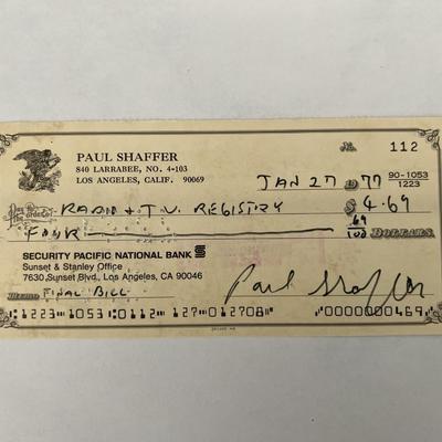 Paul Shaffer signed check