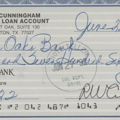 Astronaut Walter Cunningham signed check
