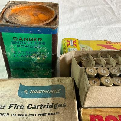 Ammo powder and two boxes of empty cartridges