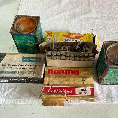 Ammo powder and two boxes of empty cartridges