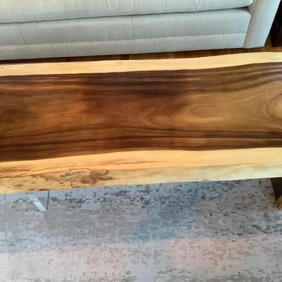 Unique walnut dark heartwood, light sapwood & Lucite table 24"H 27"L 16"W -a conversation piece