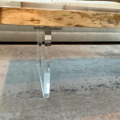 Unique walnut dark heartwood, light sapwood & Lucite table 24"H 27"L 16"W -a conversation piece