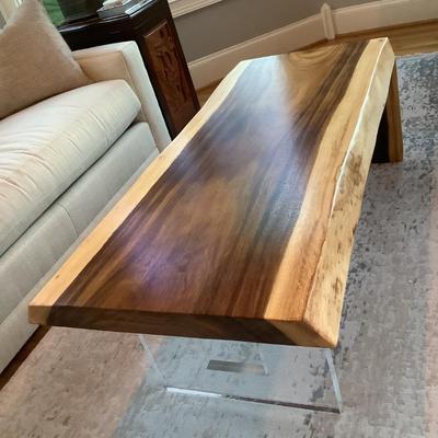 Unique walnut dark heartwood, light sapwood & Lucite table 24"H 27"L 16"W -a conversation piece