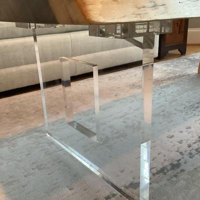 Unique walnut dark heartwood, light sapwood & Lucite table 24"H 27"L 16"W -a conversation piece