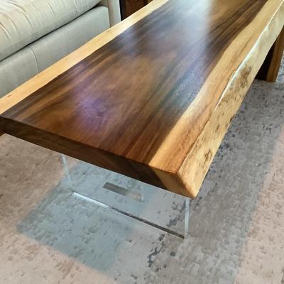 Unique walnut dark heartwood, light sapwood & Lucite table 24"H 27"L 16"W -a conversation piece