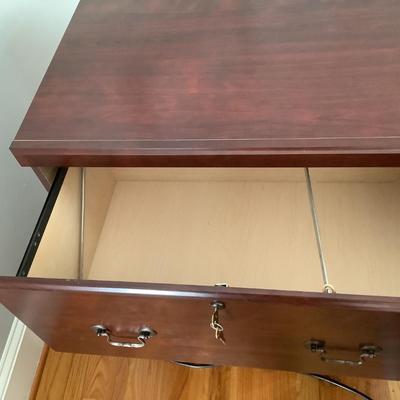 Wooden Sauder lateral filing cabinet, 2 drawer with key 30"H 30"L 20"W