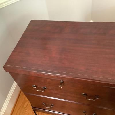 Wooden Sauder lateral filing cabinet, 2 drawer with key 30"H 30"L 20"W
