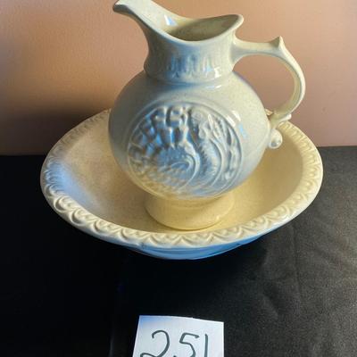 Vintage Speckled Turkey Pitcher and Bowl Set