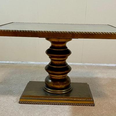 Mid Century Vintage Giltwood Pedestal Side Tables with Gallery Glass Top
