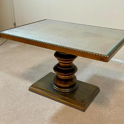 Mid Century Vintage Giltwood Pedestal Side Tables with Gallery Glass Top