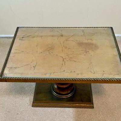 Mid Century Vintage Giltwood Pedestal Side Tables with Gallery Glass Top