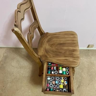 Wood Sewing Chair with Storage Drawer