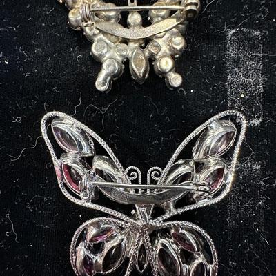 Pink Vintage Costume Jewelry Lot #1- Art Glass, Rhinestone, Butterfly, Crystal