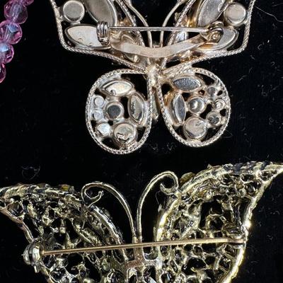 Pink Vintage Costume Jewelry Lot #1- Art Glass, Rhinestone, Butterfly, Crystal