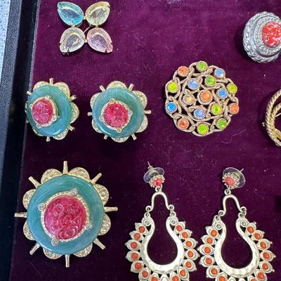 Vintage Costume Jewelry Lot #4- Rhinestone necklace, pins earrings