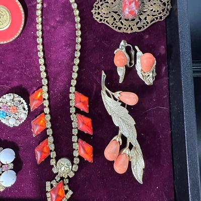 Vintage Costume Jewelry Lot #4- Rhinestone necklace, pins earrings