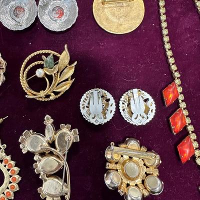 Vintage Costume Jewelry Lot #4- Rhinestone necklace, pins earrings