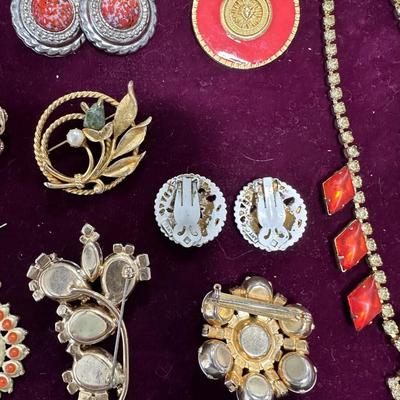 Vintage Costume Jewelry Lot #4- Rhinestone necklace, pins earrings