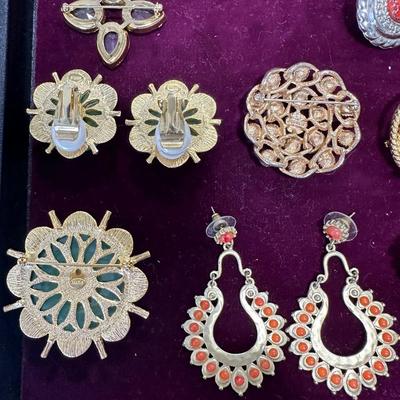Vintage Costume Jewelry Lot #4- Rhinestone necklace, pins earrings