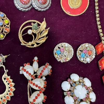 Vintage Costume Jewelry Lot #4- Rhinestone necklace, pins earrings