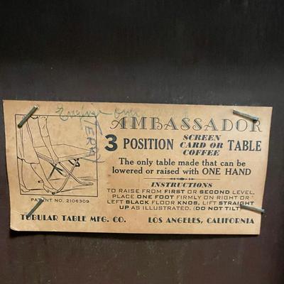 Vintage Ambassador 3-Position Folding Card Table