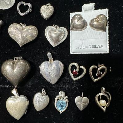 Sterling heart lot- puffy, locket, earring, pendant