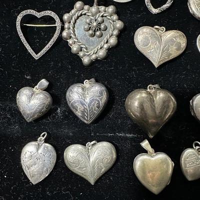 Sterling heart lot- puffy, locket, earring, pendant