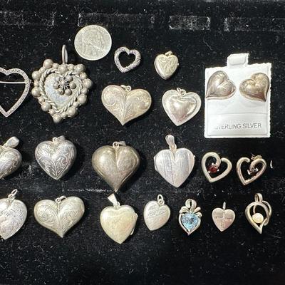 Sterling heart lot- puffy, locket, earring, pendant