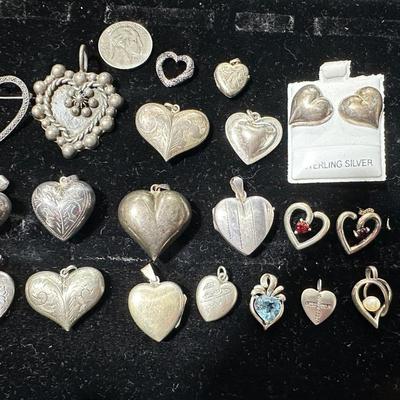 Sterling heart lot- puffy, locket, earring, pendant