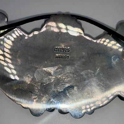Signed .925 Mexican Silver, Turquoise, and Vermilion Necklace