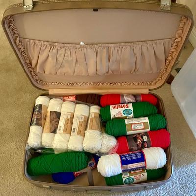 Vintage Suitcase with Yarn