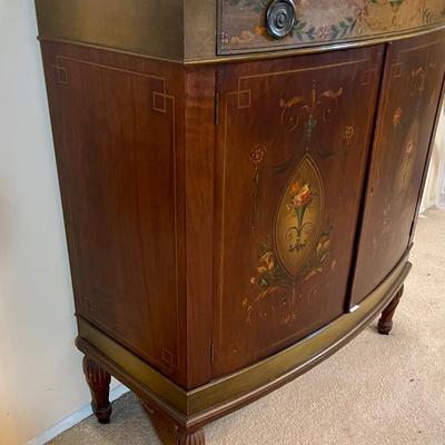Antique Johnson Handley Johnson Demilune Directoire Mahogany Console Cabinet with Wall Mirror
