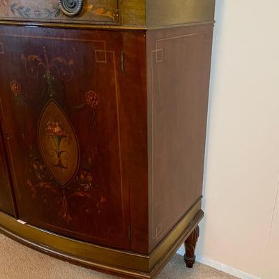Antique Johnson Handley Johnson Demilune Directoire Mahogany Console Cabinet with Wall Mirror