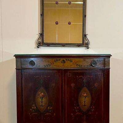 Antique Johnson Handley Johnson Demilune Directoire Mahogany Console Cabinet with Wall Mirror