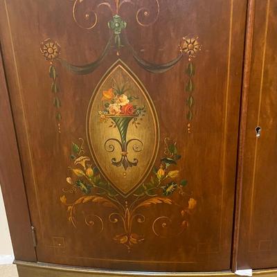 Antique Johnson Handley Johnson Demilune Directoire Mahogany Console Cabinet with Wall Mirror